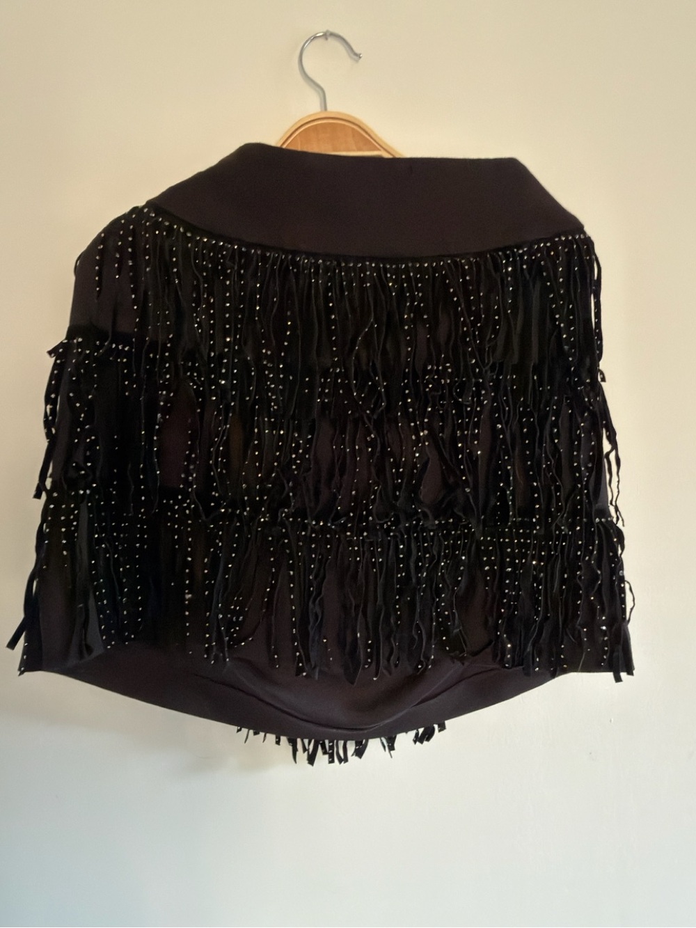 DKNYC Black Fringe Mini Skirt with Beaded Detail